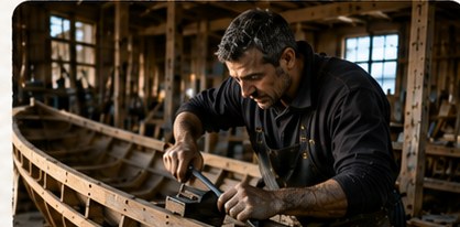 Carpintero de ribera trabajando en un barco