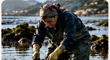 Mariscadora recogiendo moluscos